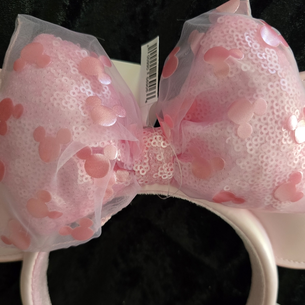 Disney Parks 2025 Minnie Mouse Ears Headband Vegan Leather Pleather Pink Sequin - Picture 8 of 8